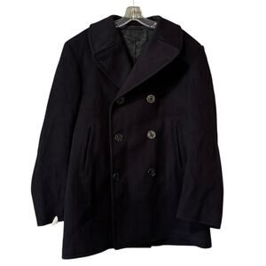U.S. Navy Pea Coat Kersey 100% Wool Pockets Dark Blue 40R Buttons Nautical VTG